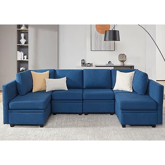 Weture Modular Sectional Sofa, Convertible U Shaped Sofa Couch with Storage, High Supportive & Soft Sponges, 6 Seat Modular Sectionals Sofa Couch with Chaise for Living Room, Blue