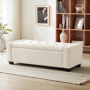 Weture Storage Ottoman Bench with Tufted, Safety Hinge & Upholstered Storage, 330 lb Limit, Beige