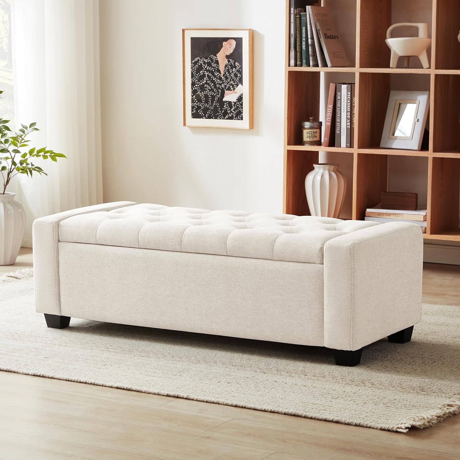 Weture Upholstered Storage Ottoman Bench, Tufted, India Ubuy