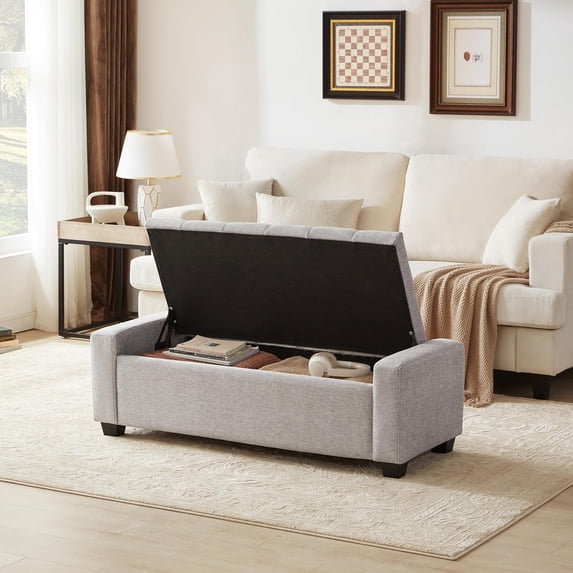 Weture Upholstered Storage Ottoman Bench, Tufted, Large, LightGray