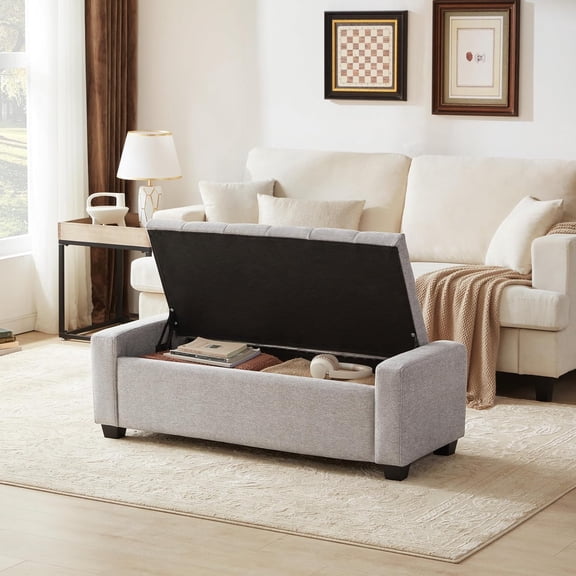 Weture Upholstered Storage Ottoman Bench, Tufted, Large, LightGray