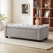 Weture Upholstered Storage Ottoman Bench, Tufted, Large, LightGray