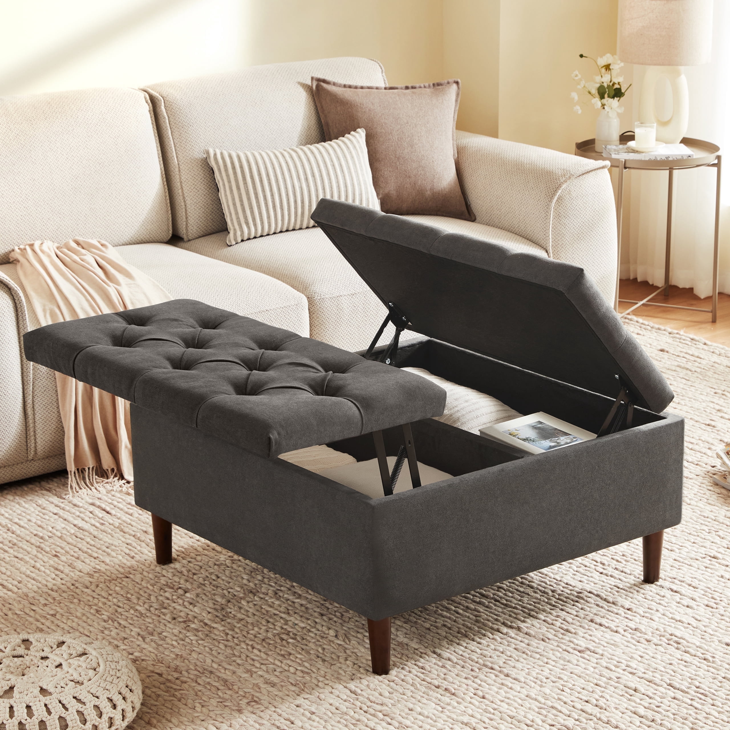 Weture Tufted Modern Ottomans, Fabric Dark Gray, 34.60 x 34.60 x 17.70 in, 54.45 lb