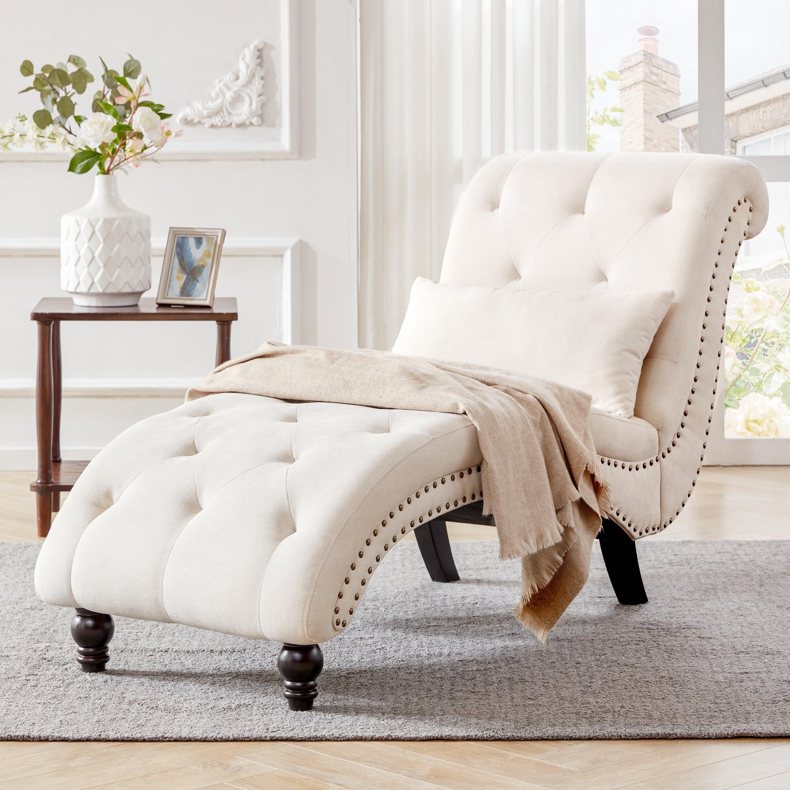 Weture Furniture Home: Tufted Indoor Chaise Lounge, Soft Linen, Armless ...