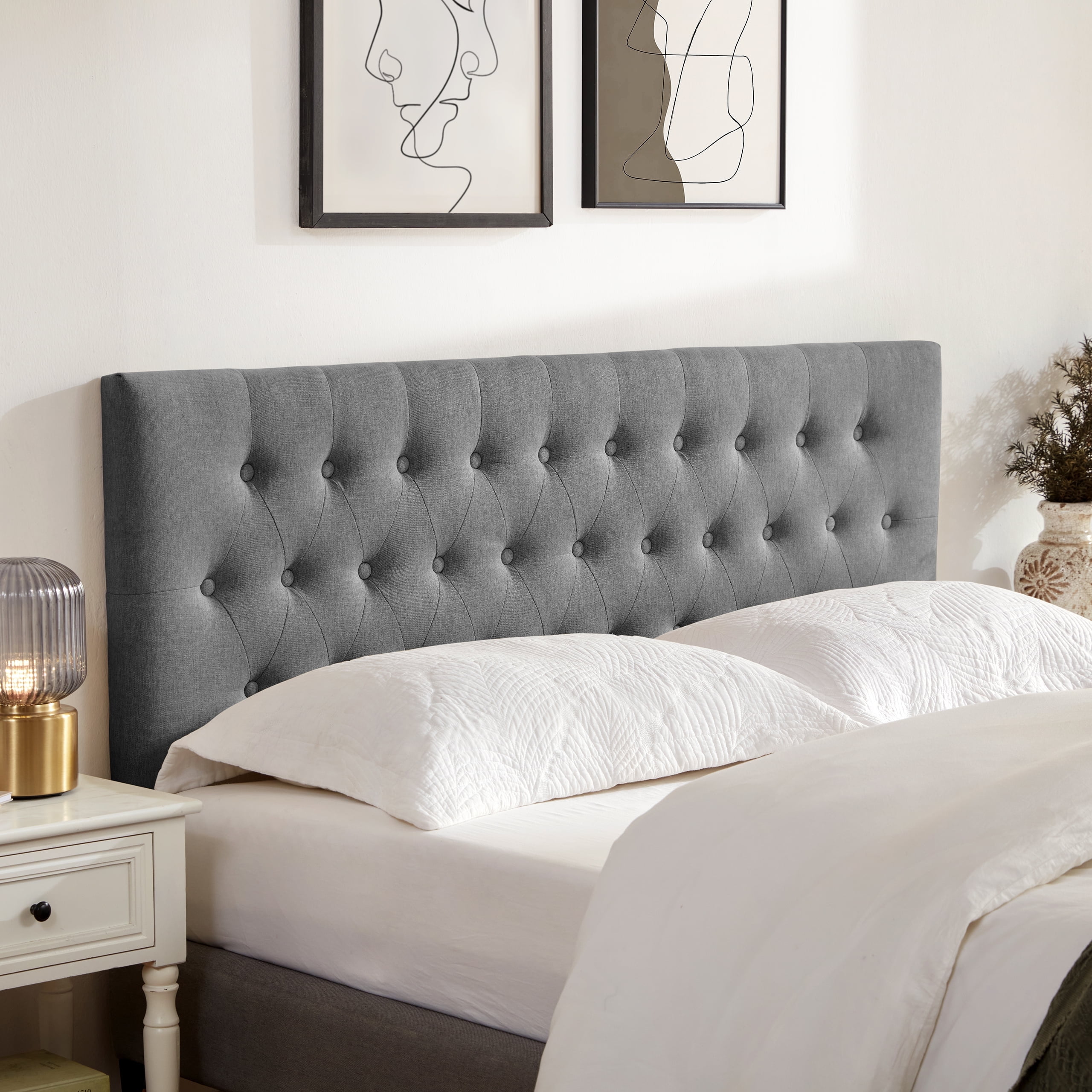 Weture Upholstered Polyester Queen Headboard, Adjustable Height, Gray ...