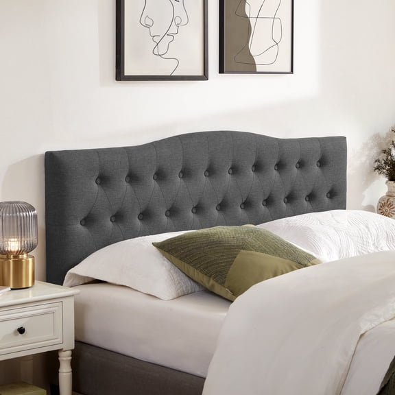 Weture Tufted Upholstered Full Size Arched Headboard, Adjustable Height, Black