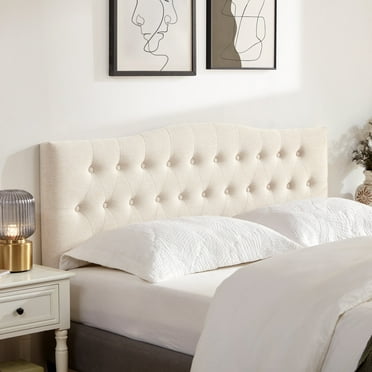 Weture Tufted Upholstered Arched Queen Headboard, Adjustable Height, Button Diamond Design, Beige