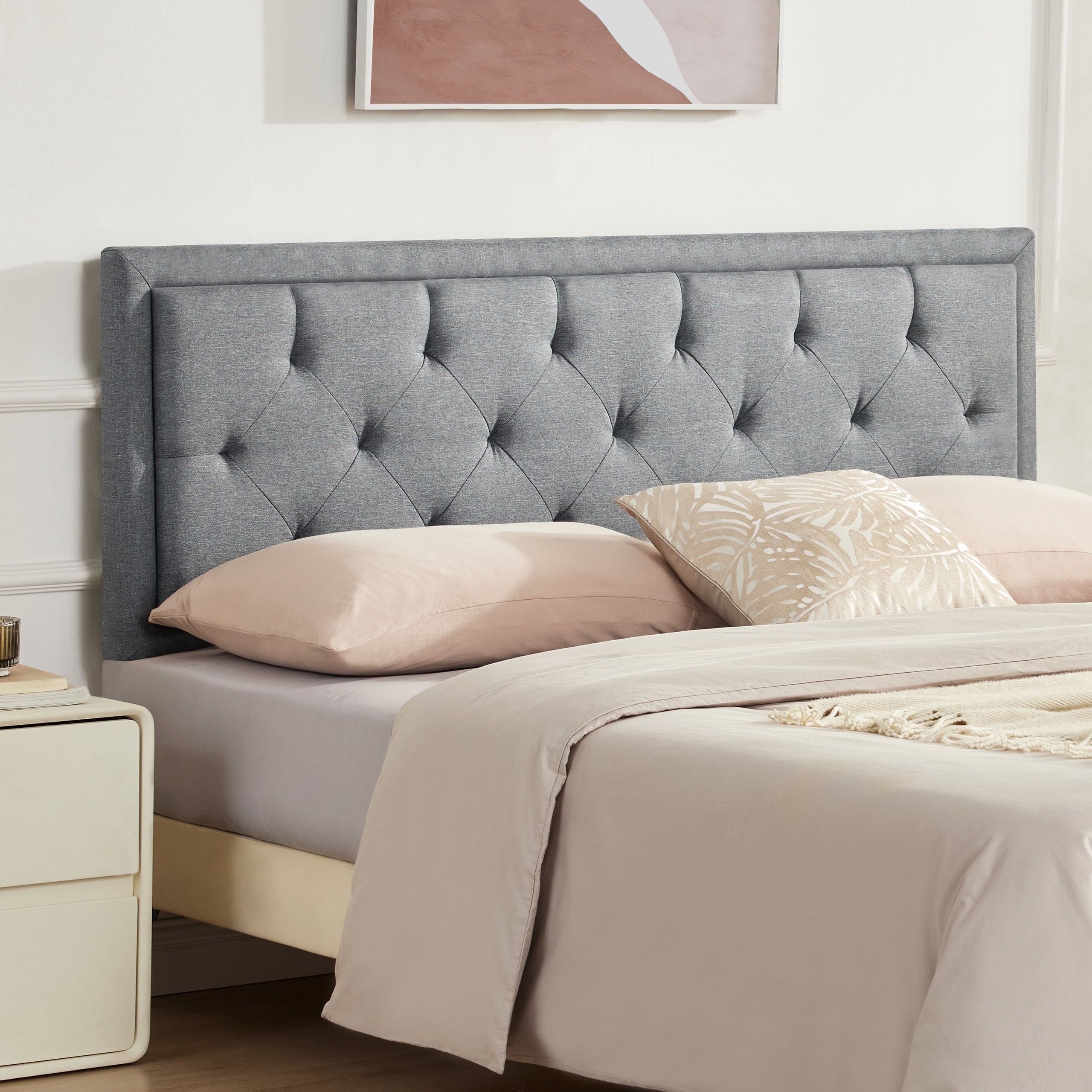Weture Panel Headboard, Queen, Linen, Adjustable Height, Lightgrey
