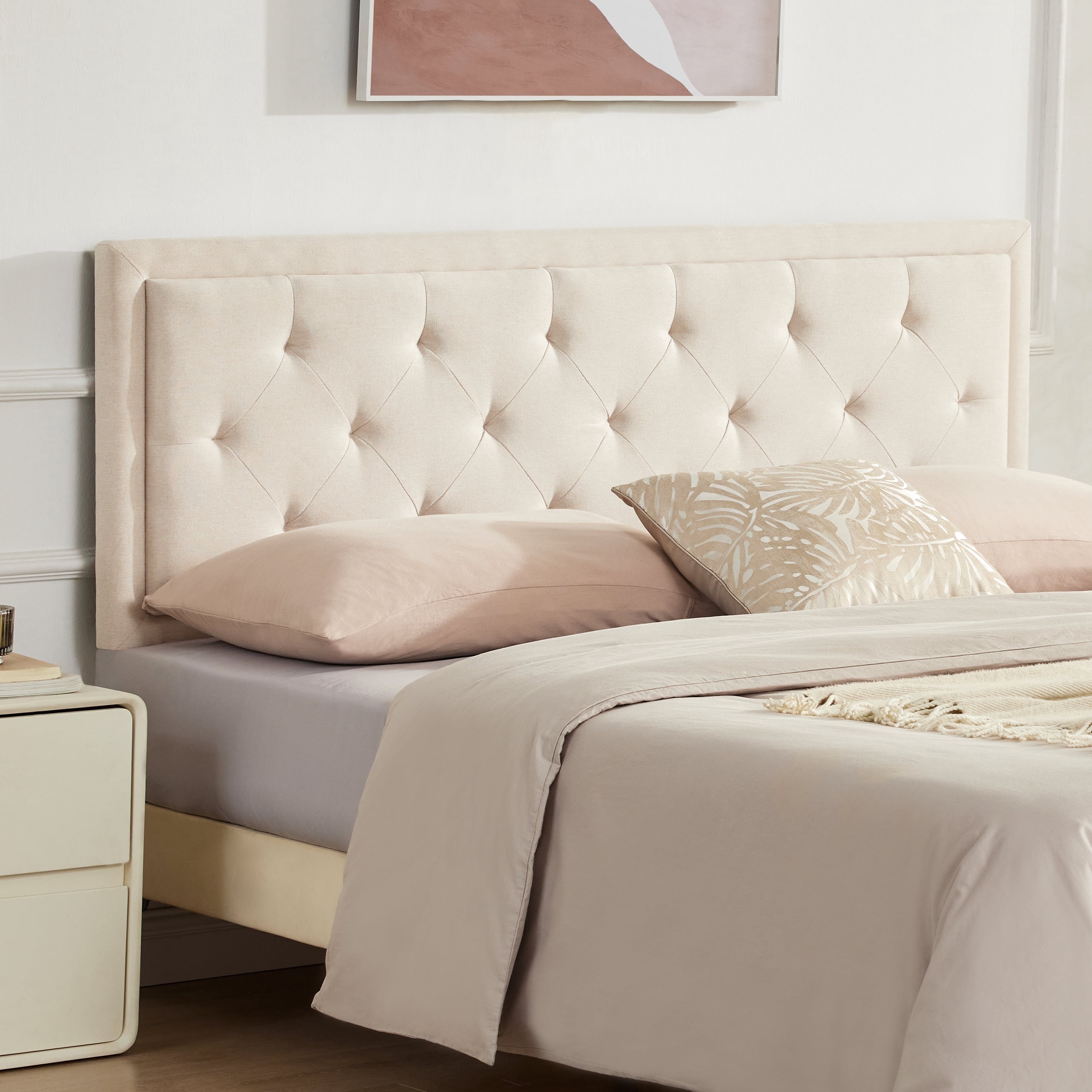 Weture Upholstered Twin Panel Headboard, Adjustable Height, Beige