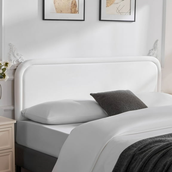 Weture Velvet Fabric Headboard for King Size Bed, Upholstered King Headboard Only, Dorm Headboards from 41” to 49” Height, Sturdy and Durable Solid Wood Bed Head Board, White