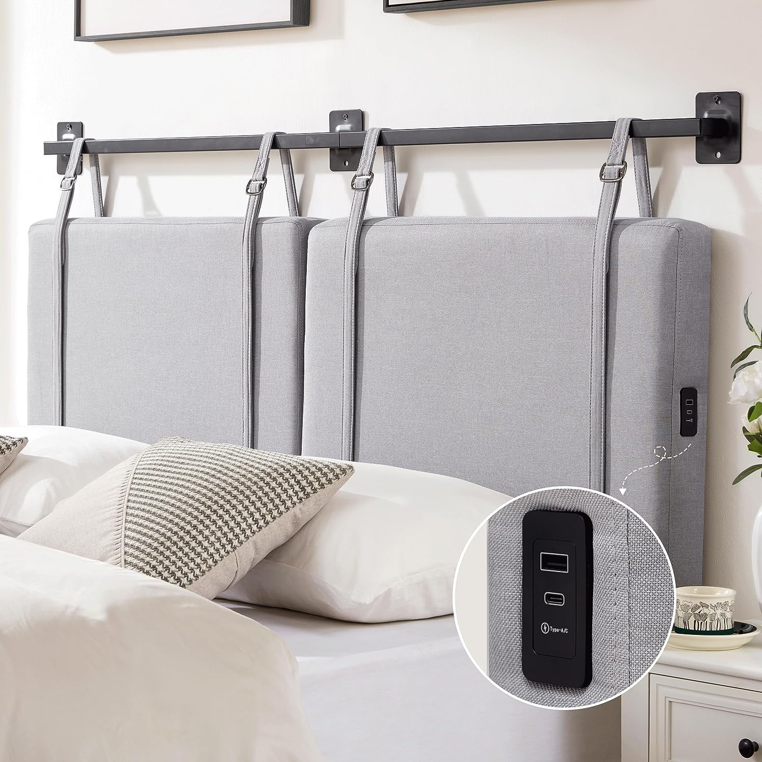 Weture Wall Mounted Queen Headboard with USB and TypeC Port