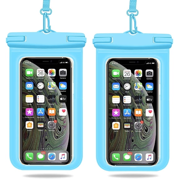 Weuiean Waterproof Phone Case, Waterproof Phone Bag with Detachable Lanyard, Phone Dry Bag for 12/11/SE/XS/XR 8/7/6Plus, S21/20/10/10+/Note up to 6.9 inch - 2Pack Blue+Blue