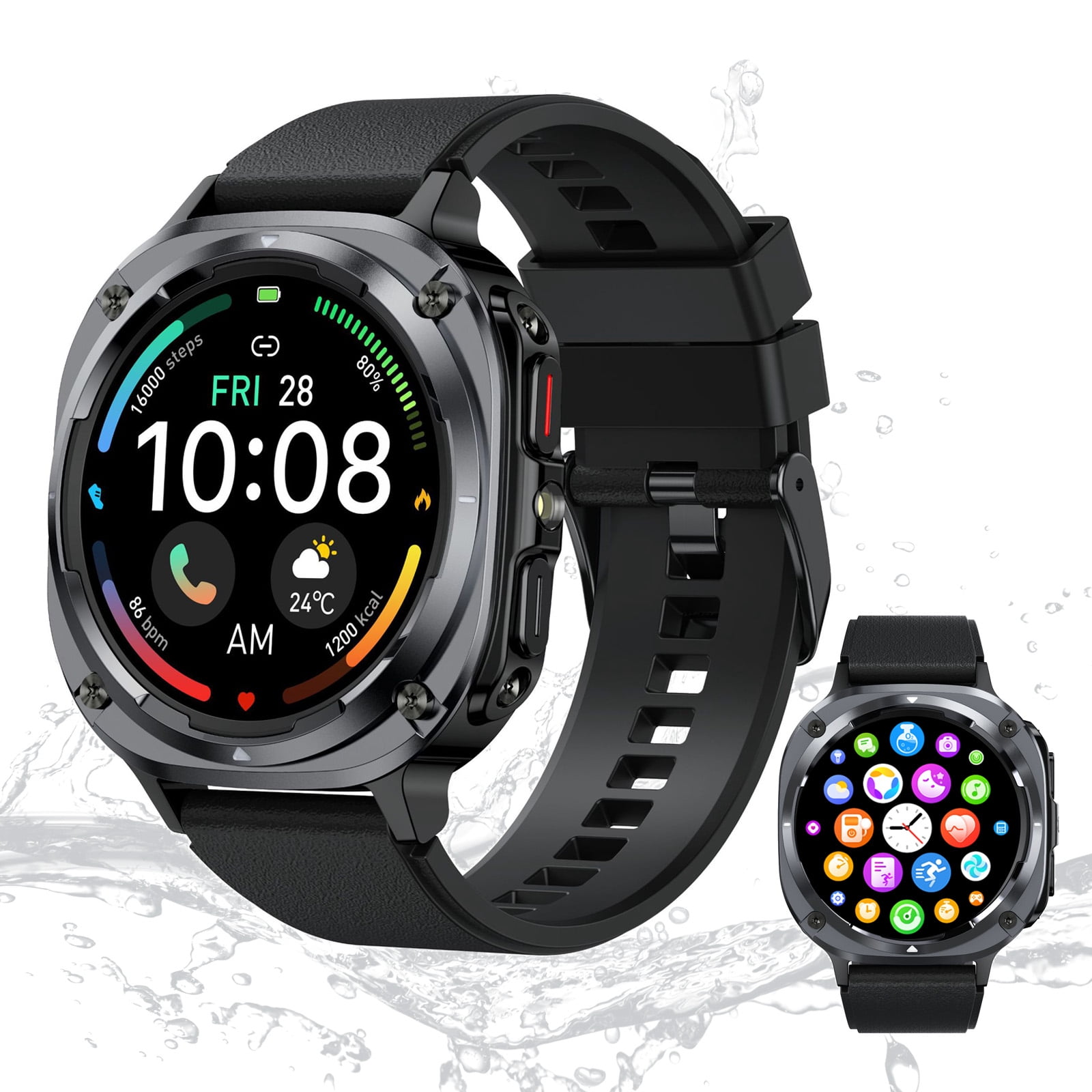 Smart Watch for Men iPhone Android, 1.39" HD Touchsreen, Bluetooth Call and Music Control, Fitness Tracker, 110+ Sports Modes, IPX8 Waterproof, Black