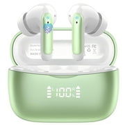 WeurGhy Earbuds Wireless Bluetooth Noise Cancelling for iPhone Android Sports Workout, 56H Playtime Waterproof LED Display in Ear Headphones, Green