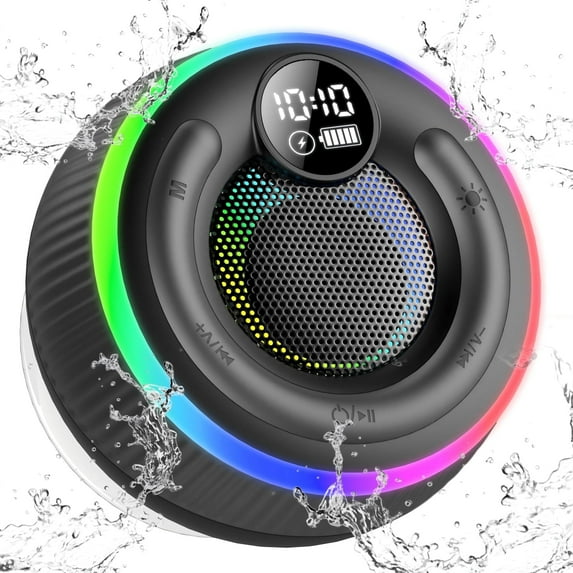 WeurGhy Bluetooth Speaker Wireless Portable, Shower Waterproof Speakers with Suction Cup, LED Lights, Display Screen, Suitable for Home, Party, Outdoor, Gift Ideas