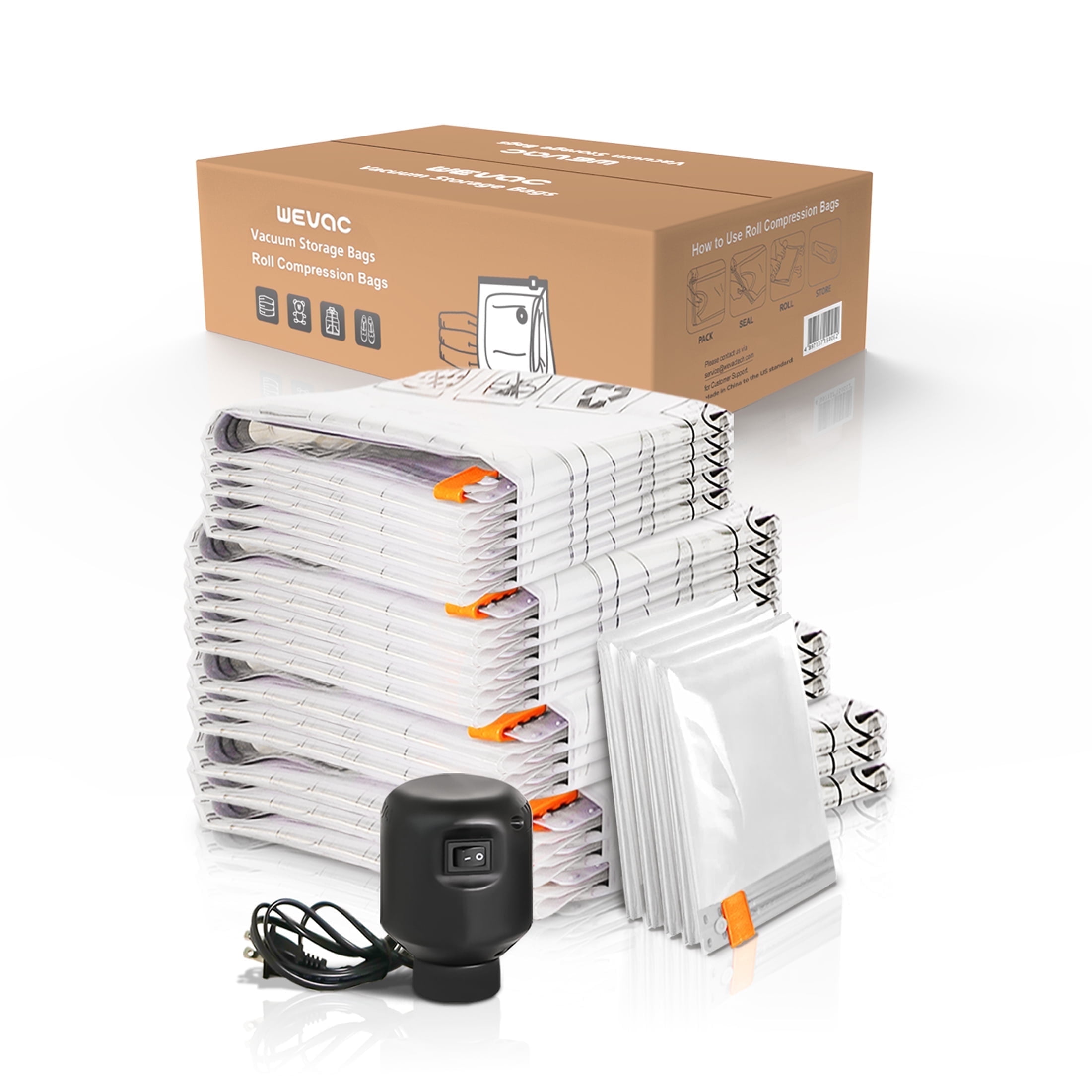 Wevac 20 Combo Space Save Vacuum Bags for Storage (3XL, 3L, 5M, 5S 4 Roll up) Travel Compression Bag with Electric Pump