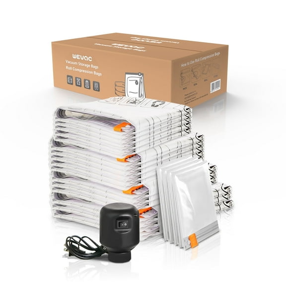 Wevac 20 Combo Space Save Vacuum Bags for Storage (3XL, 3L, 5M, 5S 4 Roll up) Travel Compression Bag with Electric Pump