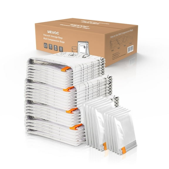 Wevac 30 Combo Compression Vacuum Storage Bags for Comforters (4XL, 4L, 6M, 6S, 5L Roll up, 5S Roll up)