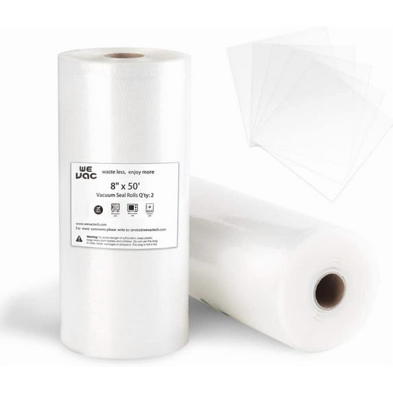 Wevac 8" x 50' Vacuum Seal Rolls for Food Saver, 2 Pack Food Storage Bags, Clear