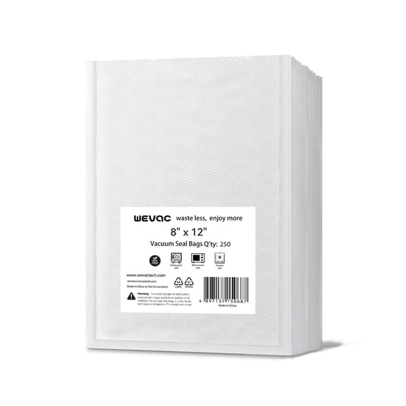 Wevac Vacuum Seal Bags 8" x 12" x 250 Count , Pre-cut Vacuum Sealer Bags Storage Bag for Food Saver