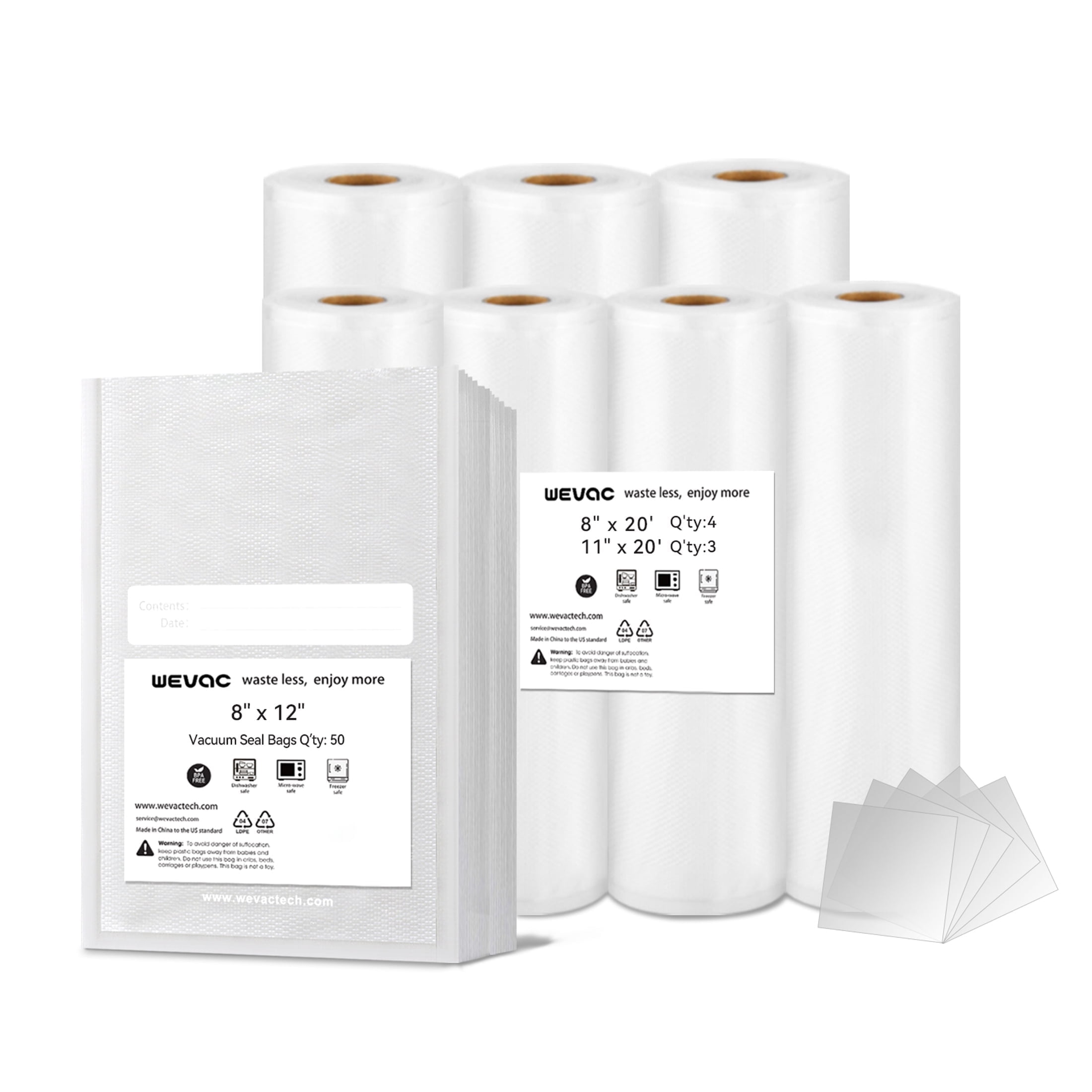Wevac Lite Vacuum Seal Bags Combo 8"x12"(50count), 8"x20'(4rolls),11"x20'(3rolls) for Sous Vide Cooking