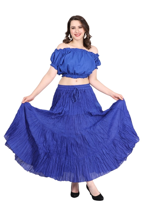 12 Yard American Tribal Gypsy Belly Dancing Cotton Skirt Royal Blue