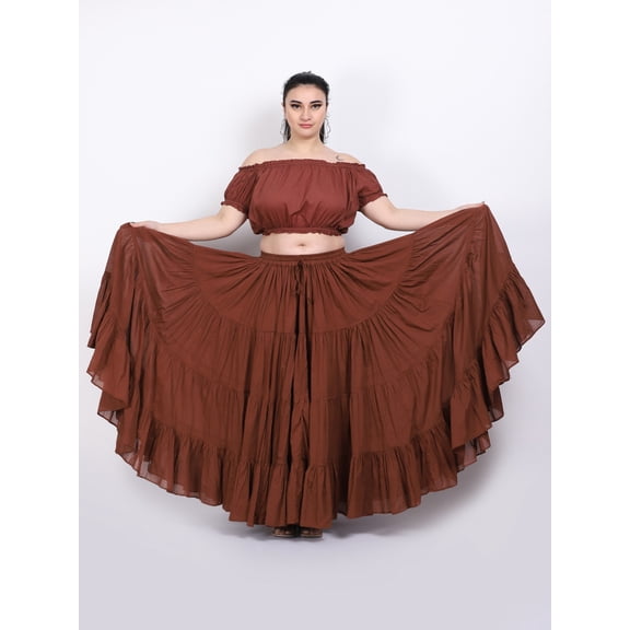 Wevez Plus Size 40 Inches Long Tribal Fusion 25 Yard Skirt (Brown)