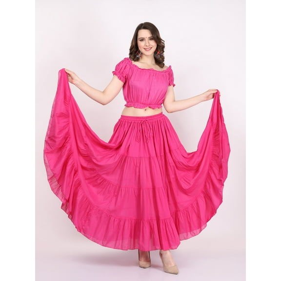 Wevez Plus Size 40 Inches Long Tribal Fusion 25 Yard Skirt (Hot Pink)