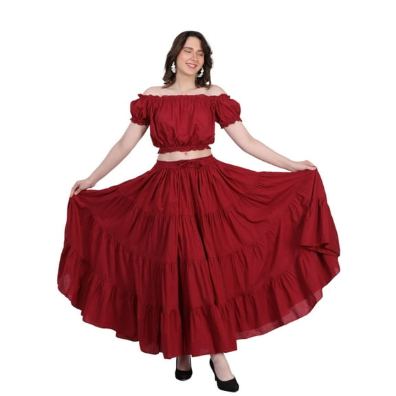 Wevez Plus Size 40 Inches Long Tribal Fusion 25 Yard Skirt (Maroon)