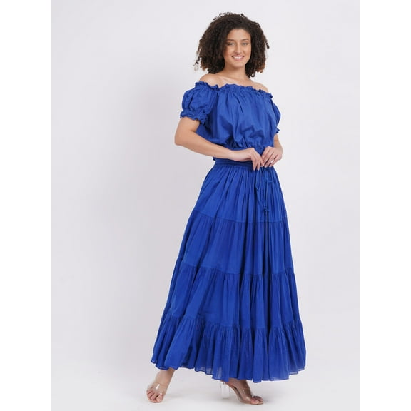 Wevez Plus Size 40 Inches Long Tribal Fusion 25 Yard Skirt (Royal Blue)