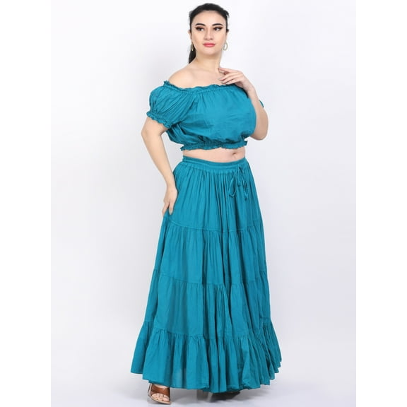 Wevez Plus Size 40 Inches Long Tribal Fusion 25 Yard Skirt (Teal)