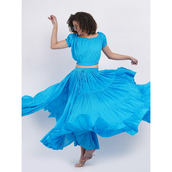 Wevez Plus Size 40 Inches Long Tribal Fusion 25 Yard Skirt (Turquoise)