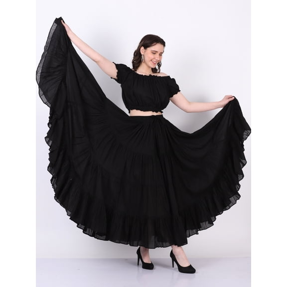 Wevez Professional ATS Dancers 32 Yards Full Cotton Skirt (Black)