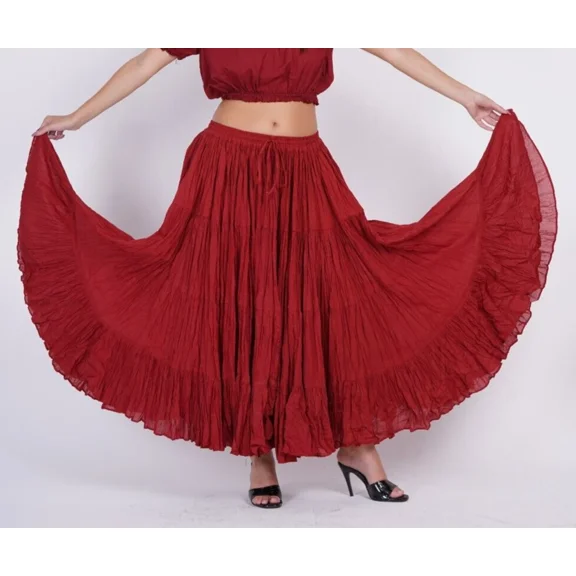 Wevez Tribal Belly Dance Cotton Long Skirt For Women (25 Yard Skirt) Maroon