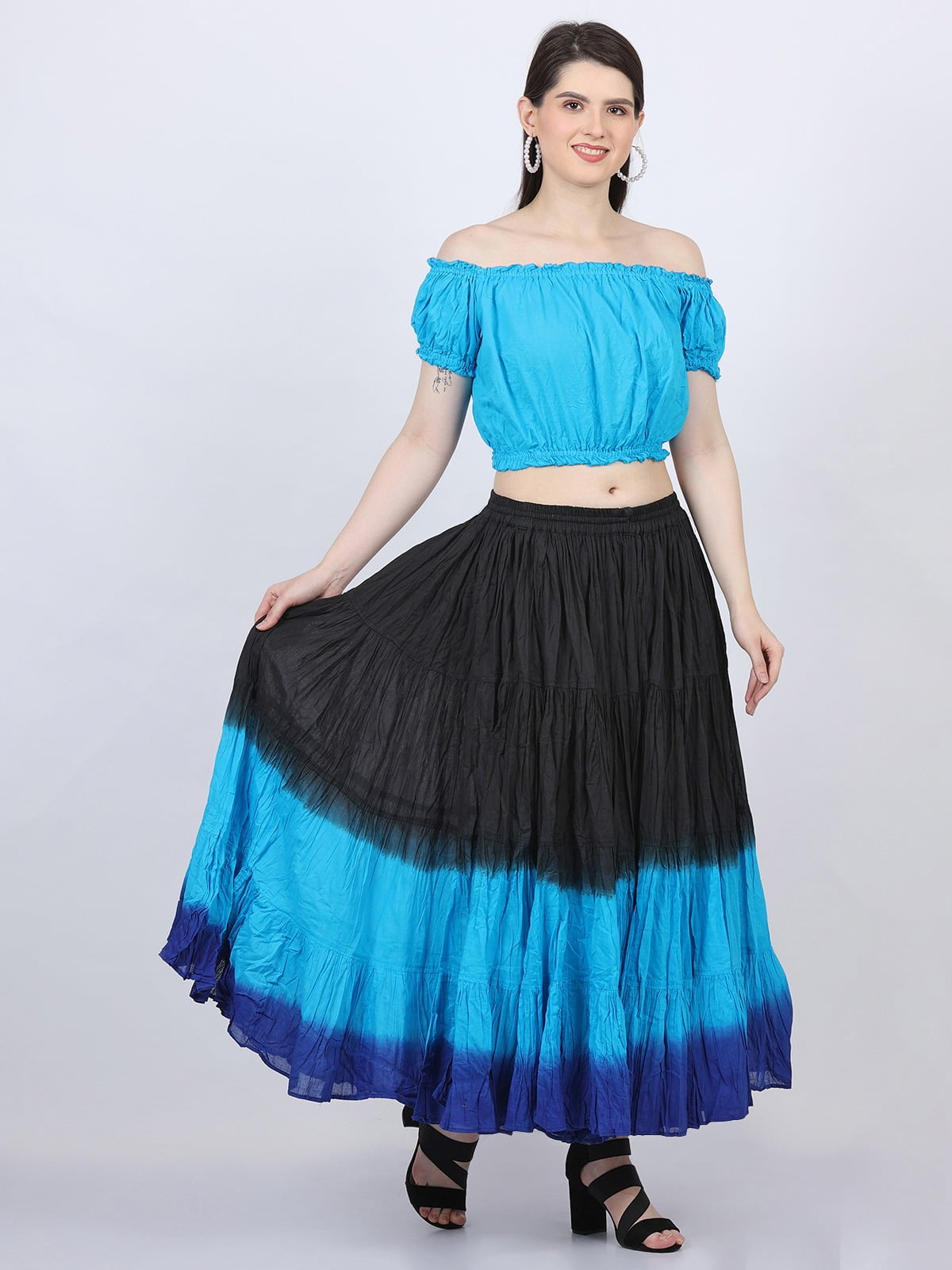 Wevez Women's ATS Tribal Dip Dye 25 Yard Skirt | Handmade Cotton Skirt | Elastic & Drawstring Waist (Black/Hot Pink/Violet) - View #10