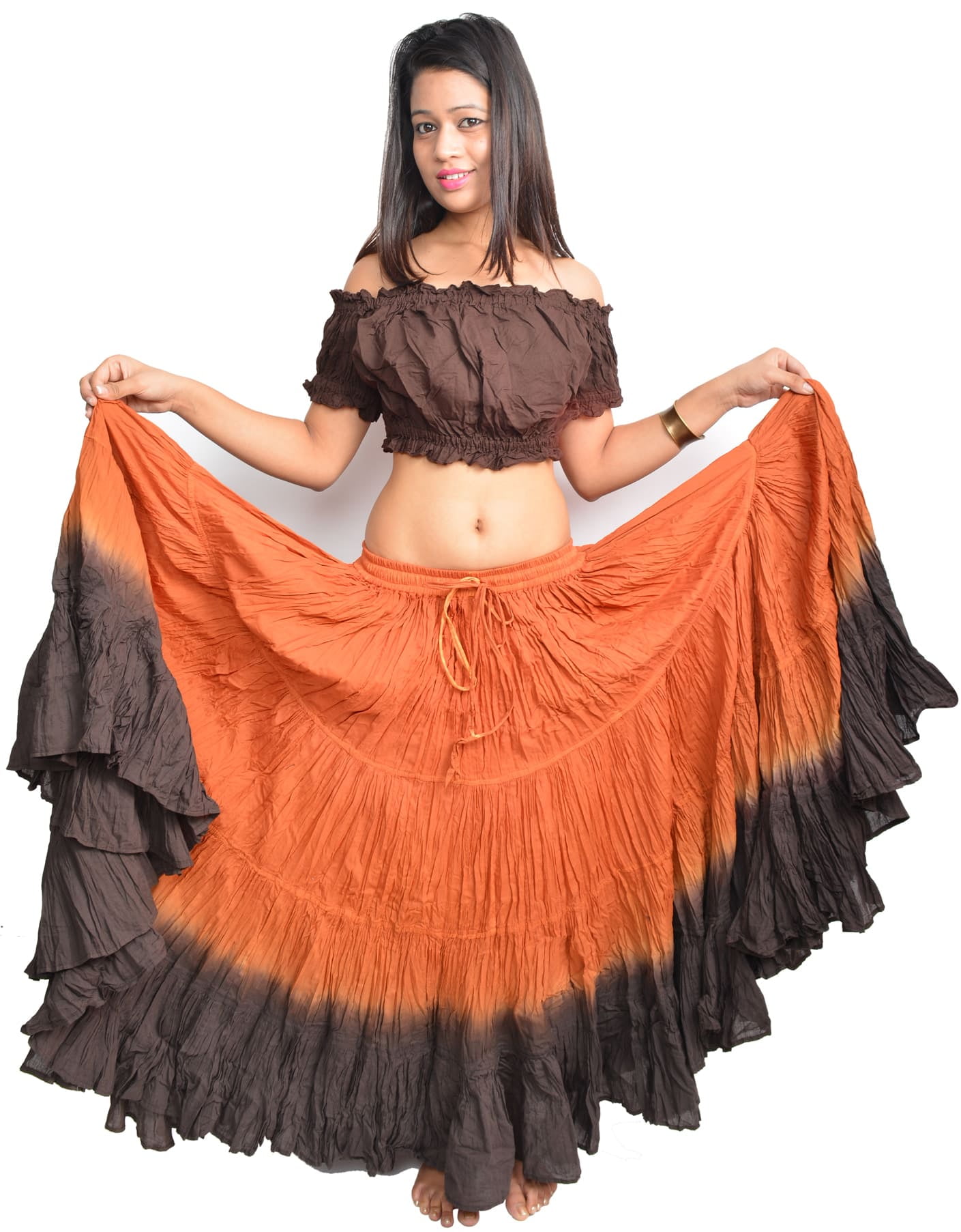 Wevez Women's ATS Tribal Dip Dye 25 Yard Skirt | Handmade Cotton Skirt | Elastic & Drawstring Waist (Black/Hot Pink/Violet) - View #2