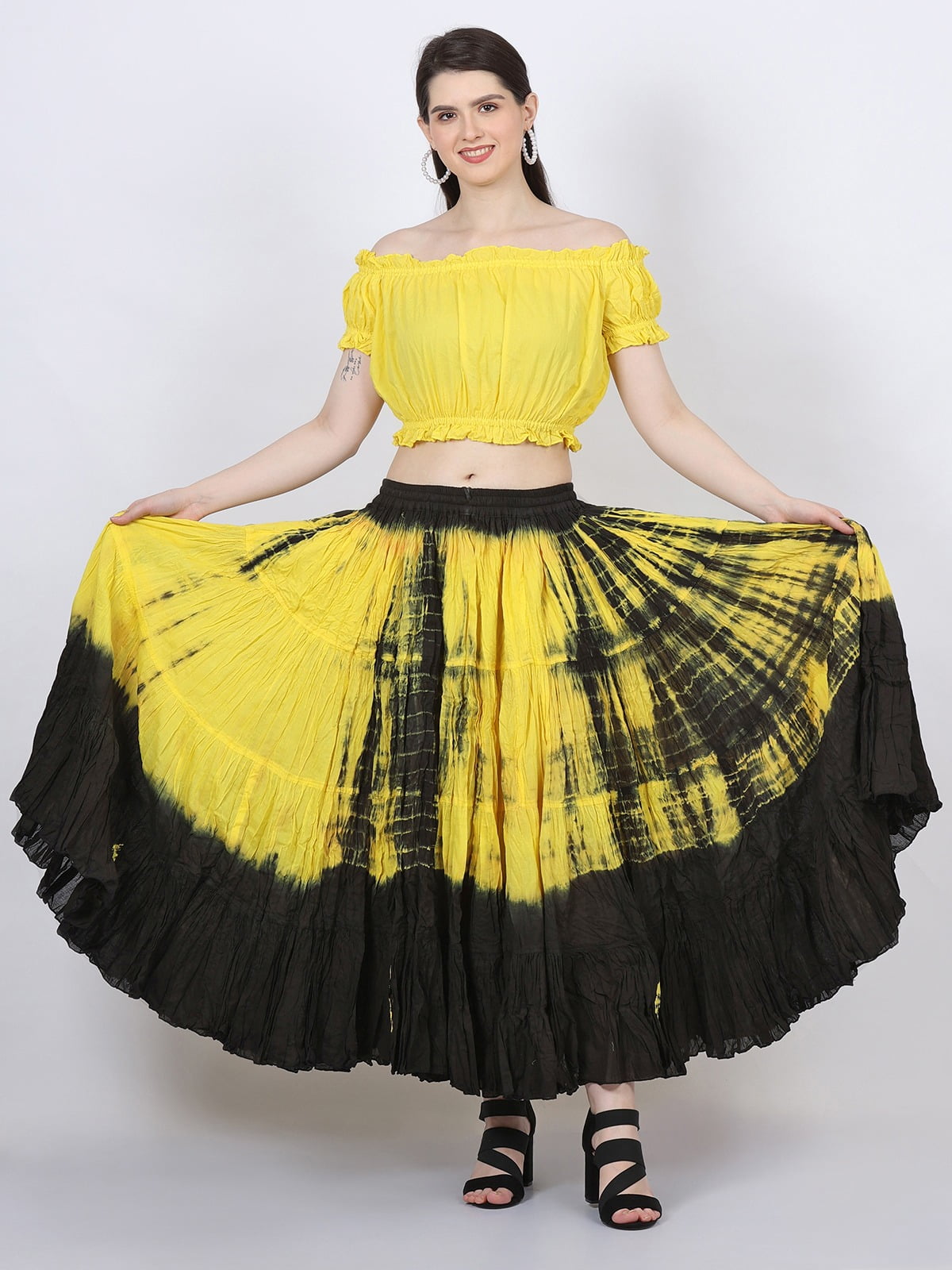 Wevez Women's American 25 Yard Cotton Skirt (Gold Tie Dye