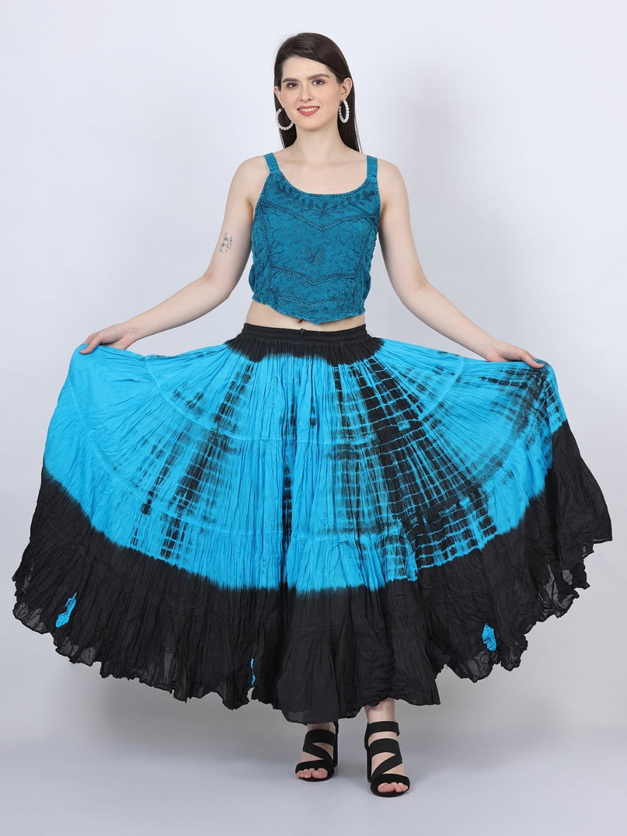 Wevez Women's American 25 Yard Cotton Skirt (Turquoise Tie Dye