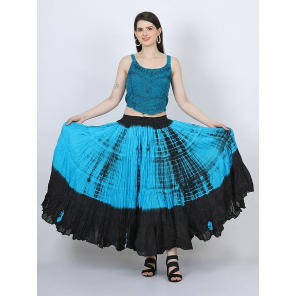 Wevez Women's American 25 Yard Cotton Skirt (Turquoise Tie Dye)
