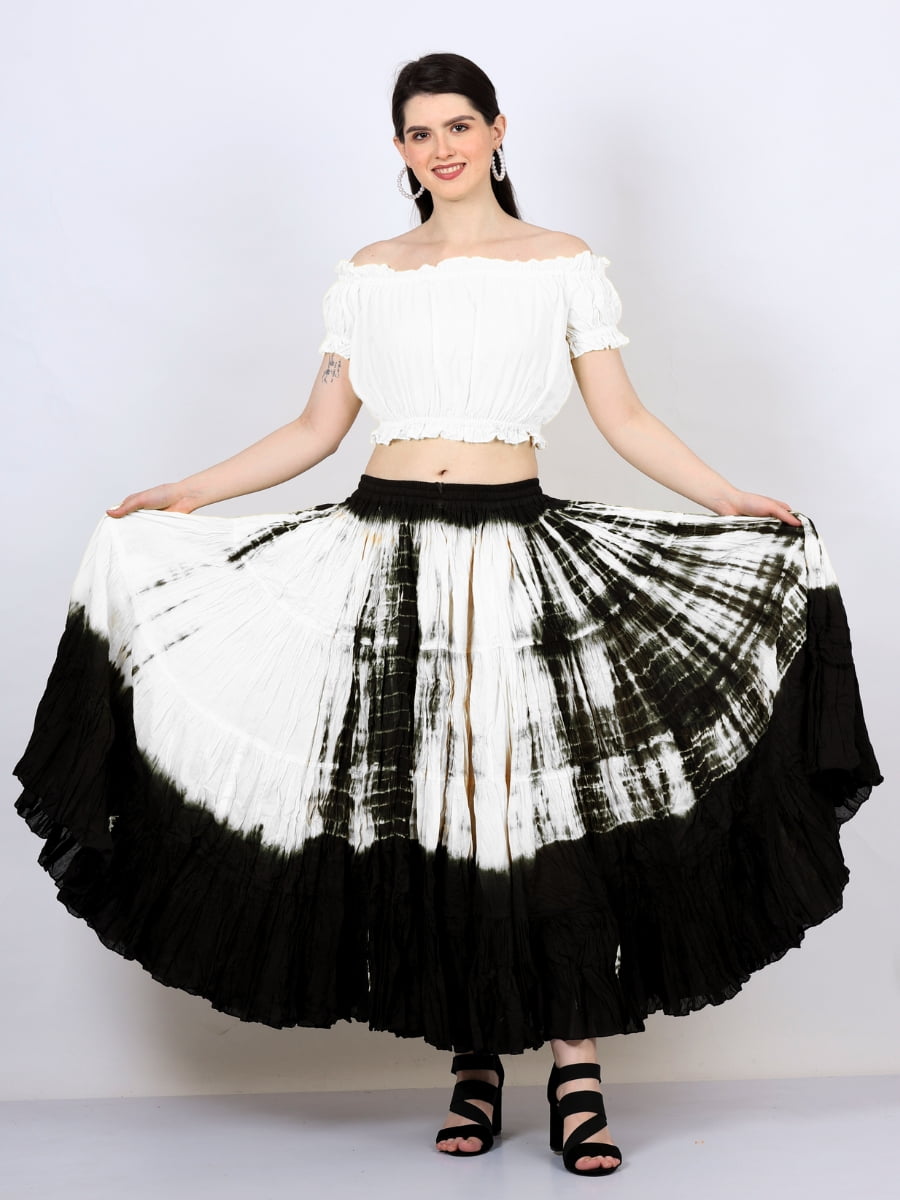 Wevez Women's American 25 Yard Cotton Skirt (White Tie Dye