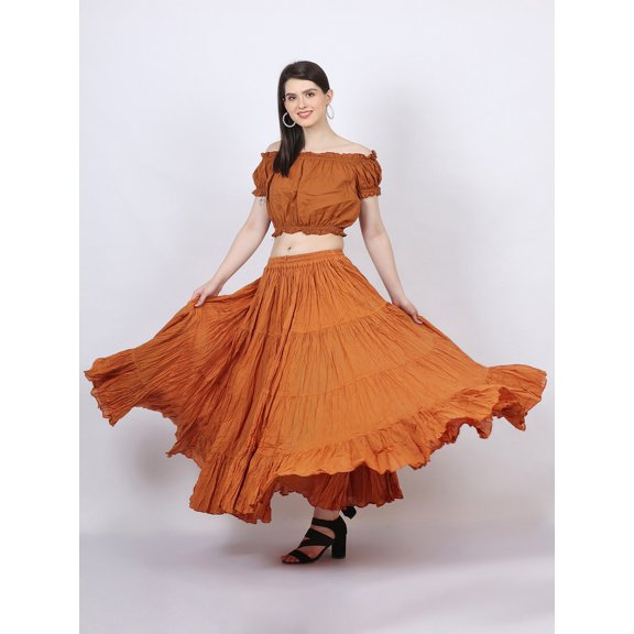 Wevez Women's Gypsy 25 Yard Solid Color Cotton 4 tiers Skirt, One Size