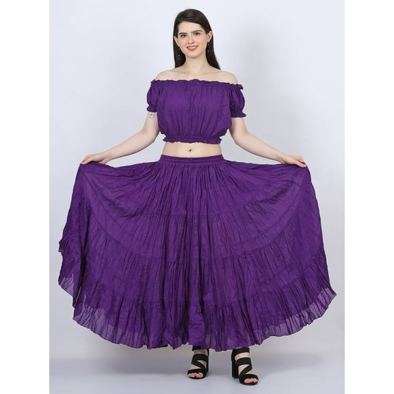 Wevez Women's Gypsy 25 Yard Solid Color Cotton Skirt, One Size
