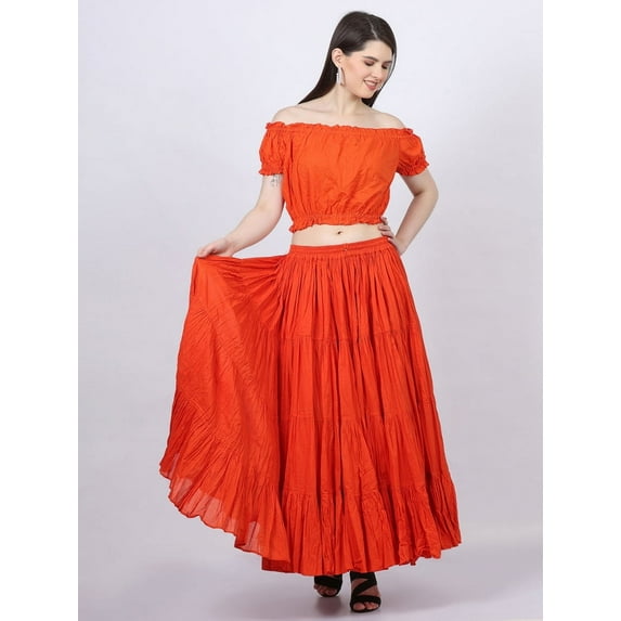 Wevez Women's Gypsy 25 Yard Solid Color Cotton Skirt, One Size