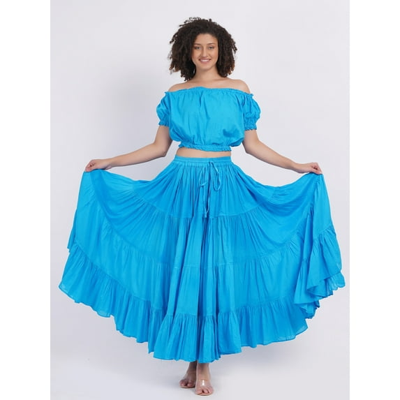 Wevez Women's Gypsy 25 Yard Solid Color Cotton Skirt, Tribal Fusion Style One Size