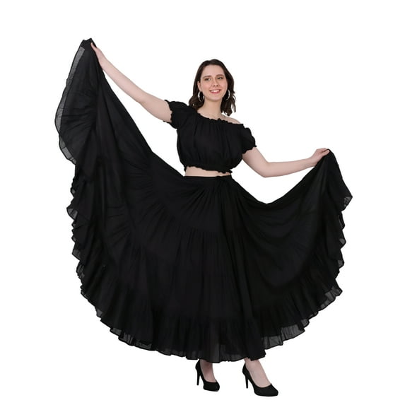 Wevez Women's Ren faire American Tribal Style 25 Yard Solid Color Cotton Skirt, One Size