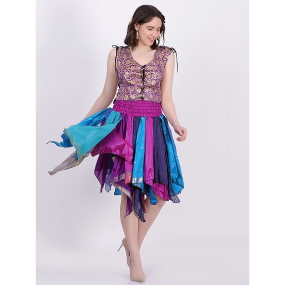 Wevez Women's Tribal Leaves Asymmetric Style Skirt Pack of 3 for Festivals, One Size, Assorted