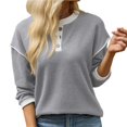 thumbnail image 1 of Wevis Autumn Henley Sweater for Women Color Block Button V-Neck Long Sleeve Knit Pullover Contrast Cuff Loose Daily Tops, 1 of 7