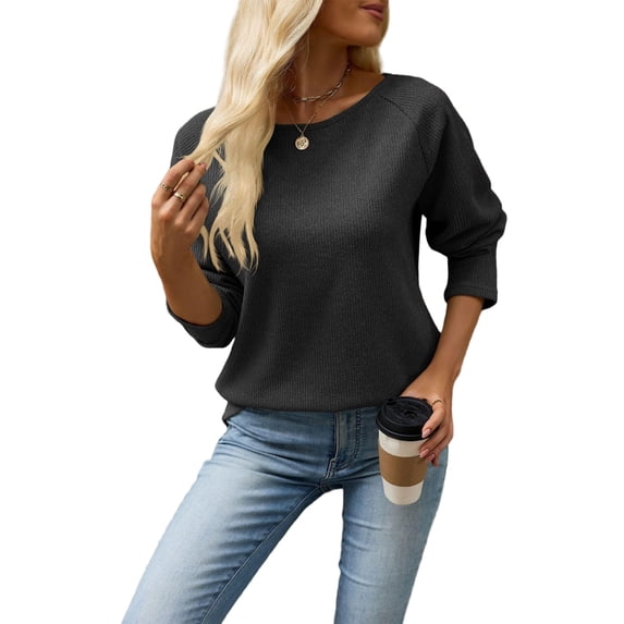 Wevis Round Neck Knit Autumn Pullover for Women Long Sleeve Basic Casual Tops Casual Loose Sweater
