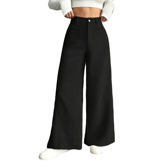 Wevis Women High Waist Wide Leg Pants, Button Fly High Rise Flowy Daily Trousers Casual Workwear Casual Pant