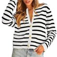 thumbnail image 1 of Wevis Women Striped Long Sleeve Cardigan, Crew Neck Button Front Knit Jacket With Side Pockets Casual Outerwear, 1 of 4